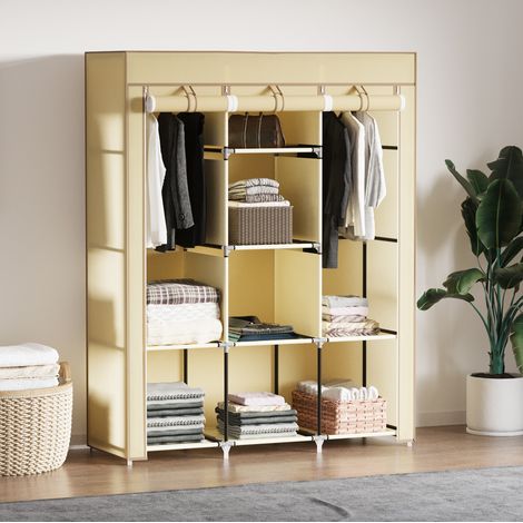 Armario Tela Beige 125x43x162,5 Cm 2 Barras Y 8 Baldas, Estructura Acero (1/5)