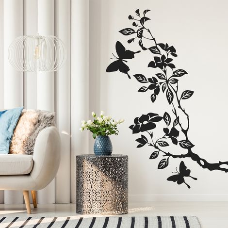 Sticker Mural - Fleurs Papillons - 17x39 cm - Noir (1/3)