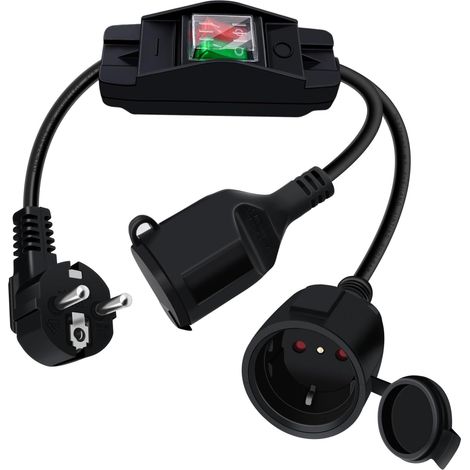 JSSEVN-Rallonge Electrique avec Interrupteur 16A 250V Double Prise Cable D'extension avec Interrupteur (Noir, 0.5 m) (1/5)