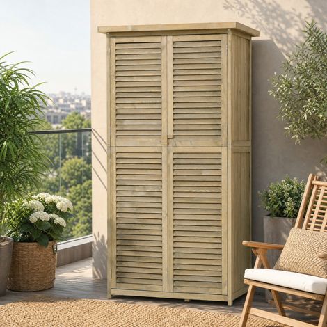 Armoire de jardin 87x46,5x160 cm en bois gris, avec rangement pour jardin FloraGrace (1/5)