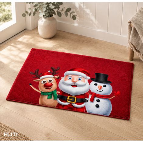FLITI Christmas floor mat, absorbent, non-slip, Santa Claus, snowman, deer, crystal velvet, 40x60cm (1/5)