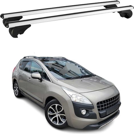 OMAC Barres de toit en aluminium pour Peugeot 3008 I 2008-2016 – TÜV / DIN 75302:2019 – Antivol inclus – Charge max 75 kg – 2 barres Argent (1/4)