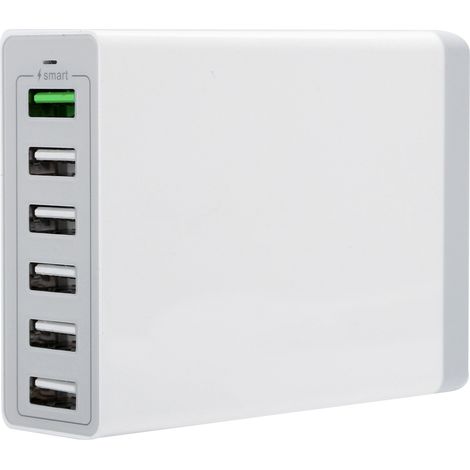 Chargeur de voyage multifonction à 6 ports USB, protection efficace, charge sécurisée, 100-240 V, blanc. (1/5)
