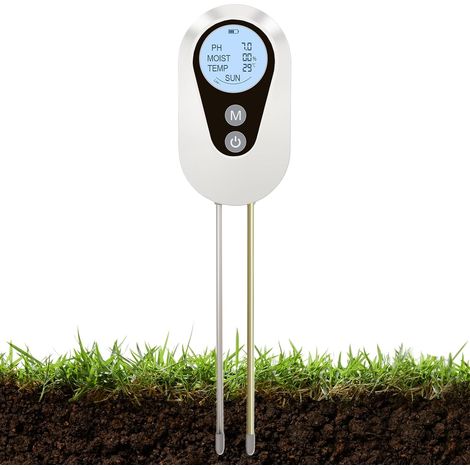 Testeur de sol - Instrument numérique 4 en 1 pour potager et jardinage  Acidité, humidité, température, mesure d'intensité lumineuse pour potagers, terres agricoles, en pot, fleurs, fr (1/5)
