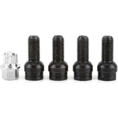 Kit d'écrous de roue M14 en acier noir, filetage 1,5 mm, comprenant 4 écrous standard et 1 écrou antivol avec clé pour véhicules (1/5)