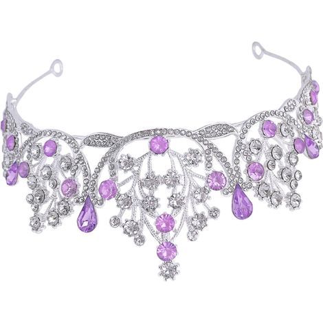 Couonne de Maiage Maiée en Stass Agenté et Violet, Accessoie Cheveux de Fête pou Annivesaie et Concous de Beauté, Diadème Élégant et Scintillant pou Céémonie et Bal