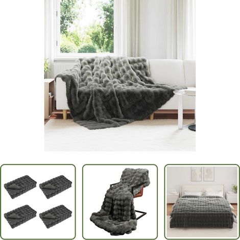 Kunstfell Decke -  Rutschfeste Kunstfell Decke Olite 4 pcs Dunkelgrau 220 x 240 cm