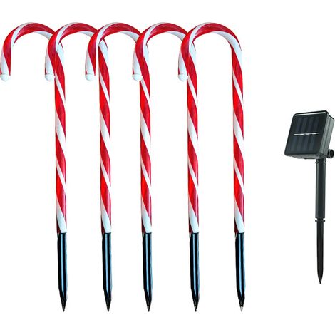 Lot de 5 Guirlande lumineuse Canne à sucre IP44 Plastique 47cm Rouge Blanc Extérieur Intérieur (1/5)