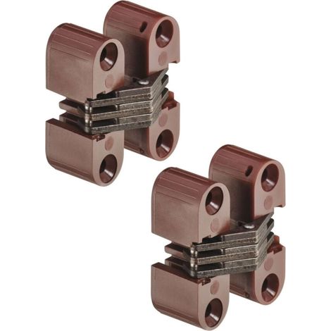 2x Charnière de porte de meuble 180° pour pose invisible 11x33mm pour épaisseur de bois à partir de 16mm Placard Armoire Cuisine Pliante, boîtier marron et articulation galvanisée (1/3)