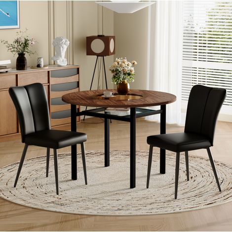 Set tavolo rotondo 100 cm in MDF effetto legno, 2 sedie in PU nere HAVRYA (1/5)