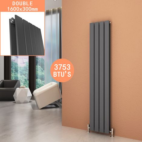 ELEGANT Steel Vertical Radiator Modern Bathroom Flat Panel Radiator Central Heating Rad, 1600x300mm Anthracite Double (1/5)