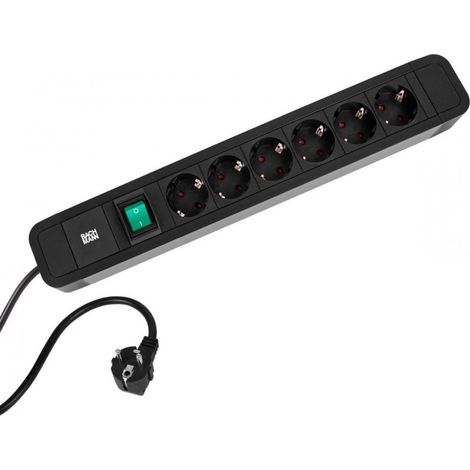 BACHMANN MULTIPRISE PRIMO 2 EN ALUMINIUM 6 PRISES NOIR 2 M AVEC INTERRUPTEUR 350.001