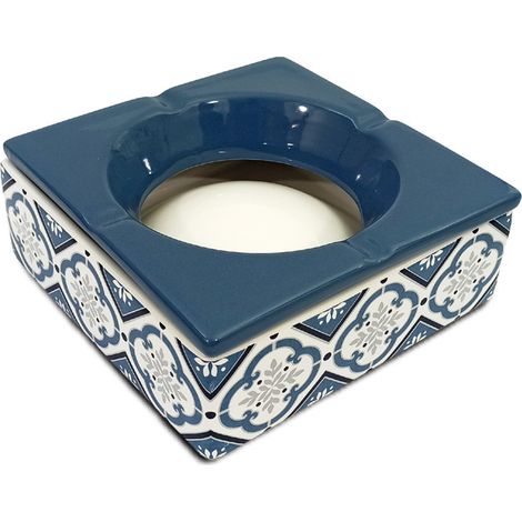 Grand cendrier marocain bleu en céramique carreaux de ciment (1/2)