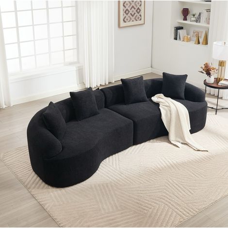 Canapé d’angle 4 places en chenille noire, design courbé moderne, modulable pour salon (1/5)