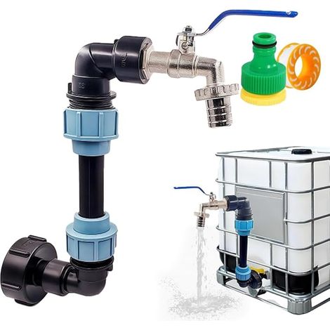 Robinet IBC Col de Cygne de Cuve, 3/4" Adaptateur IBC avec Col de Cygne, S60X6 Adaptateur de Réservoir de Vidange IBC, Robinet Raccord Cuve 1000L pour Réservoir D'eau 1000L, Conteneur IBC (1/5)