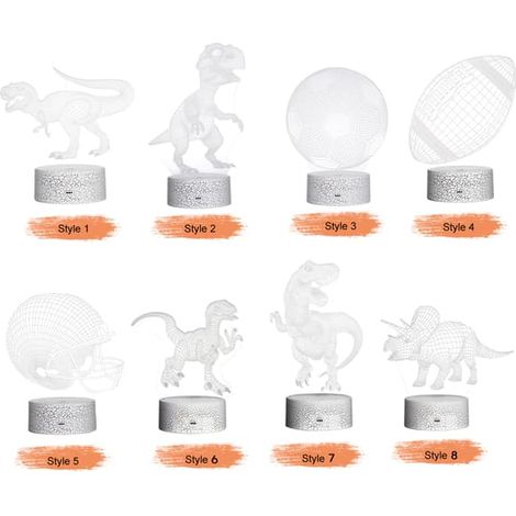 Veilleuse LED 3D dinosaure à effet illusion, lampe à couleurs changeantes, lampe de chevet avec télécommande et commandes tactiles, cadeau idéal pour enfants et décoration intérieure. (1/4)
