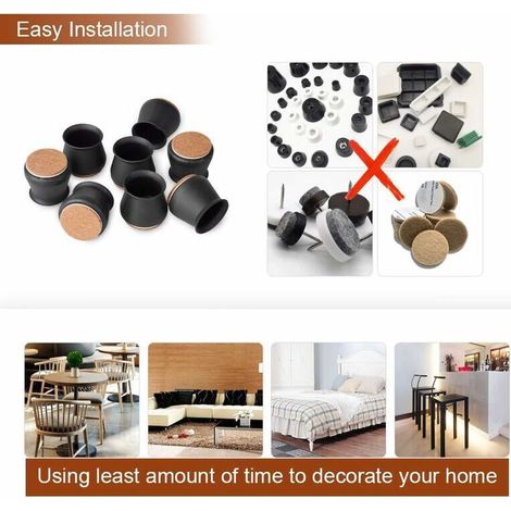 28Pcs Silicone de Chaise Pieds Protecteur, Silicone Chaise Casquettes Pieds, Embout de Chaise avec Antidérapant Feutre Empêchent les Rayures au sol et Réduisent le Bruit, Noir.