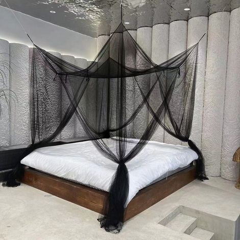 Moustiquaire pour Ciel de lit, 4 Rideaux d'angle, Ciel de lit élégant, Crochet et Corde Professionnelle pour Filet, moustiquaire, Rideaux Plein/Grand lit/très Grand lit, Noir,210240190CM (1/4)