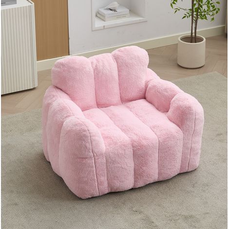 Fauteuil pouf fleur pour salon et chambre, design léger et confortable, tissu peluche rose (1/5)