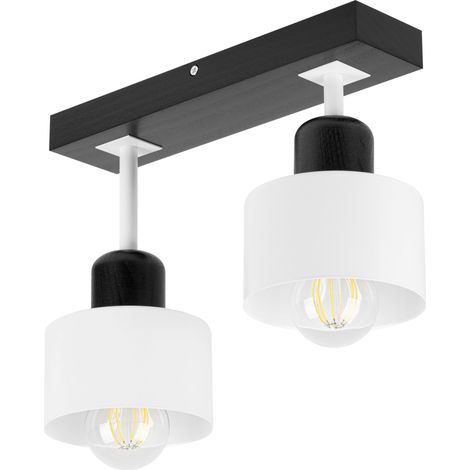 Lámpara de techo negra de madera y metal de estilo escandinavo, 2xE27, iluminación LED moderna para salón, cocina, dormitorio, habitación infantil, loft. (1/5)