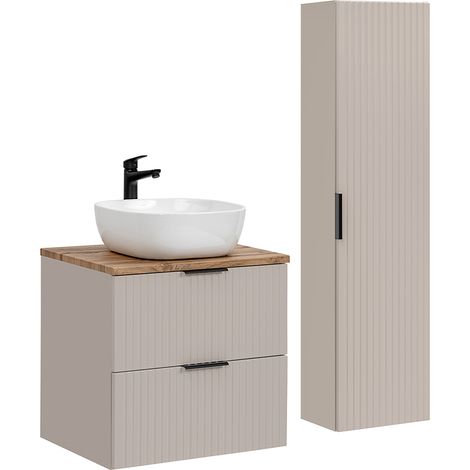 Conjunto de muebles con lavabo individual 60cm y columna Adriel Cachemira y Madera