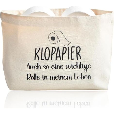Porte-rouleau de papier toilette en toile beige amusant avec motif et texte pour le rangement du papier toilette ou la décoration de salle de bain (1/5)