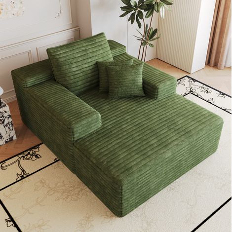Sofá chaise longue modular, asiento profundo, sin herramientas, espuma de alta elasticidad, tejido de pana verde (1/5)