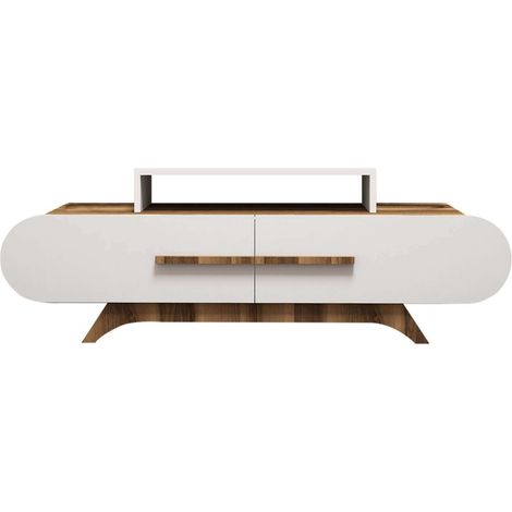 Cotecosy – Meuble TV en bois noyer 145 x 36,8 x 49,8 cm – Meuble TV avec pieds – 2 portes et 4 étagères – Design moderne et élégant (1/7)