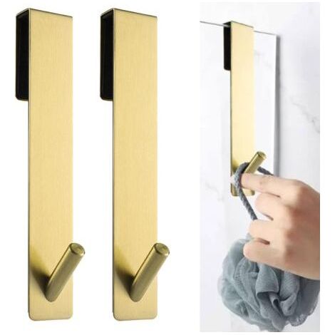 2 Pièces Crochet Douche, Crochet Porte Serviette sans perçage, Crochets de porte pour portes de douche en verre sans cadre, adapter 6-12 mm d'épaisseur (Or) (1/5)
