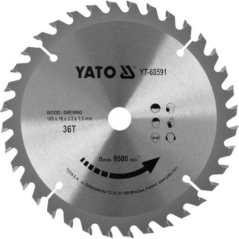 DISCO DA TAGLIO PER LEGNO TCT 165X36TX16MM YT-60591 YATO (1/3)