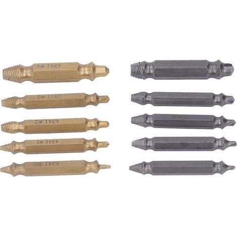 Set mit 10 HSS-Schraubenausdrehern, gold- und silberfarben ausgeführt, zum Entfernen beschädigter Schrauben, für Industrie und Werkstatt (1/5)