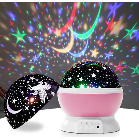 Filiyano – lampe de chevet rose – Veilleuse licorne rotative pour enfants avec 6 thèmes de projection, rechargeable par USB, lampe de chevet rose (1/5)