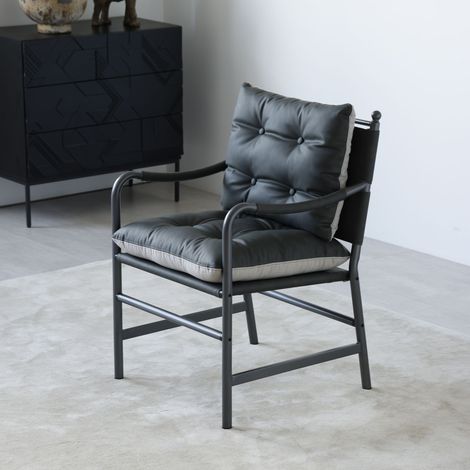 Sillón de Salón de Estilo Mid-Century con Reposabrazos, Asiento Acolchado y Respaldo Alto, Piel Sintética Negra (1/5)