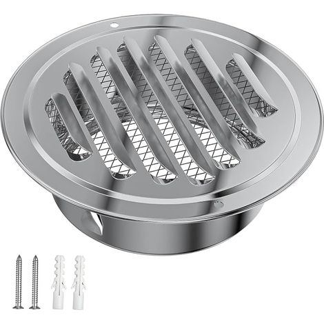 Round Stainless Steel Ventilation Grill Pipe Ventilation Grills Insect Protection 100 mm Ventilation Grille for Kitchen Bathroom Garage Silver (1/4)