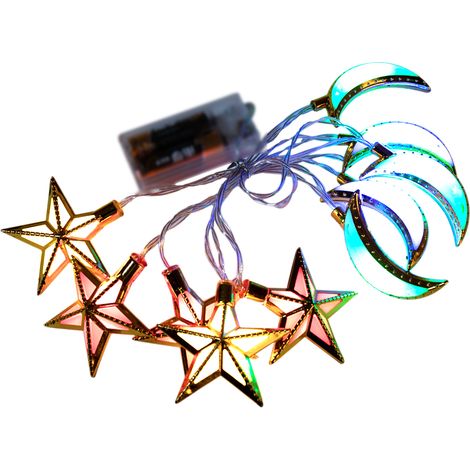 1,5 m lange LED-Lichterkette mit 10 LEDs in Stern- und Halbmondform für Eid und Ramadan. Zauberhafte Hängedekoration für Partys, Weihnachten und Fenster. (1/5)