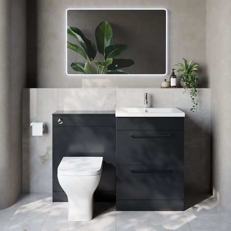 Napoli 460 Cento Gloss Grey 1200mm 2 Drawer Vanity Unit Toilet Suite with Glide Basin - 1200mm - Chrome 320mm HandleWith Kingston Toilet Pan and Seat