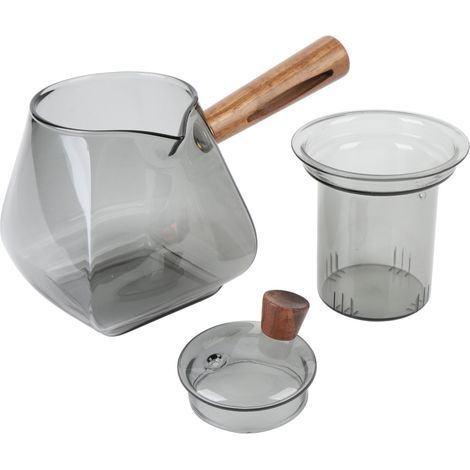 Teapot with water separator, 500ML glass brewing kettle with wooden side handle, removable infuser for ceramic electric hobs (1/5)
