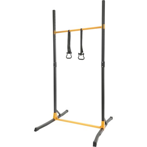 HAUTOUR Barre de gymnastique avec anneaux, Station de traction hauteur réglable de 160 à 215 cm, barre fixe de jardin jusqu'à 400 kg, barre de traction autoportante, pour l'extérieur et l'intérieur (1/5)