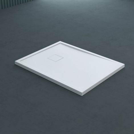 doporro Duschtasse Duschwanne 80x100x4 flach Mineralgusswanne Weiß Wärmespeichernde Eigenschaften auch für ebenerdige Dusche geeignet Geoma08