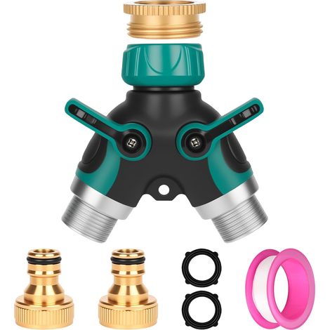 Distributeur d'eau 2 voies en Y 3/4", répartiteur de raccordement d'eau, répartiteur en Y, tuyau d'arrosage avec interrupteur séparé, distributeur d'eau, robinet, adaptateur de raccordement (1/5)