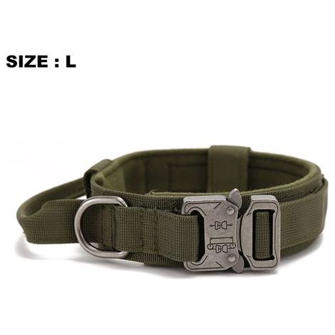 résistant Collier de chien pour les grands et les Chiens de taille moyenne - Professionnel Collier avec Poignée(Militärfarbe,L) (1/4)