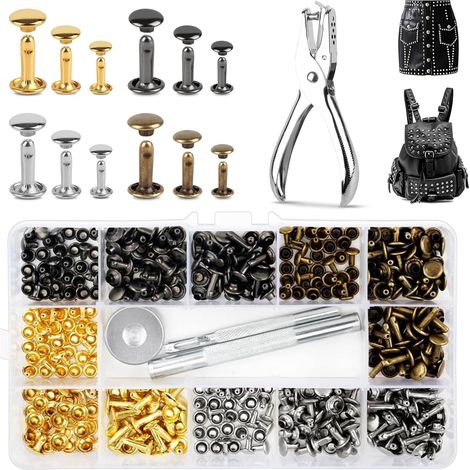 180 Paires Rivets pour Cuir À Frapper, 3 Tailles Double Rivet Goujons, Rivets À Bout Ouvert, Rivet Cuir, Rivets Cuir avec 3 Pièces Outil de Fixation et Punch Pince pour Artisanat en Cuir DIY (1/5)