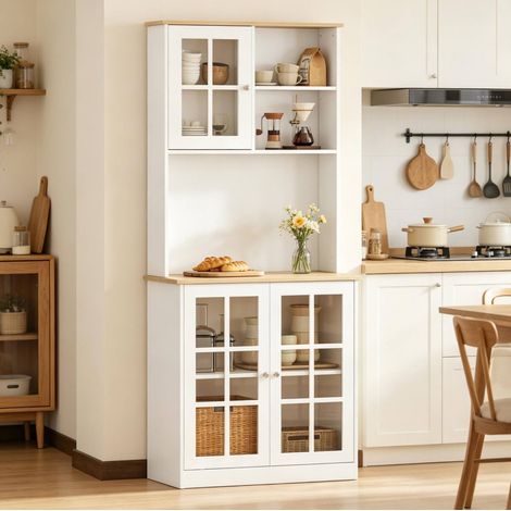 MEUBLIV Buffet haut 80x37x183 cm blanc et chene clair – rangement vitrine, 1 colis (1/5)