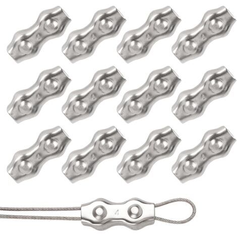 12 Pièces Duplex Clips Serre-Câbles M4 Serre Cable Acier 4mm Clip de Câble Métallique,304 Serre-Câbles en Acier Inoxydable pour Câble Métallique 3mm,pour Auvent Tendeur de Corde à Linge (1/5)