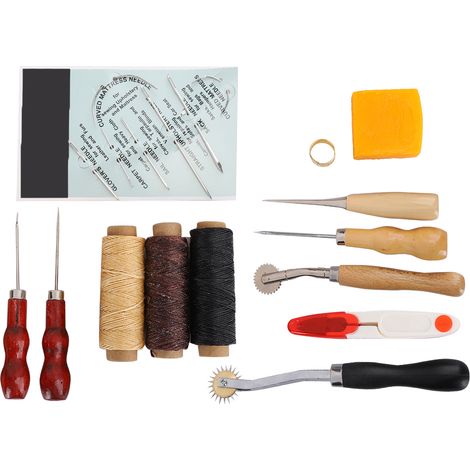 Kit de 13 pièces pour la maroquinerie : outils et accessoires de couture portables en acier et bois pour chaussures et sacs. (1/5)
