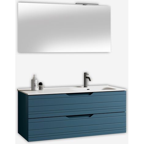 Mobile bagno sospeso con lavabo e specchio LED Solmira DX - Blu