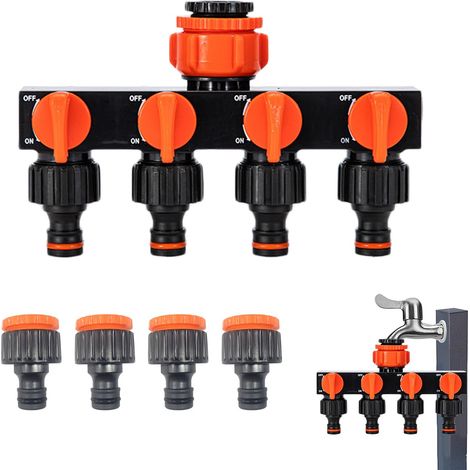 Répartiteur d'eau 4 voies pour tuyau d'arrosage, 4 sorties avec robinets indépendants, dérivation pour arrosage du jardin, raccord multi-sorties (1/5)