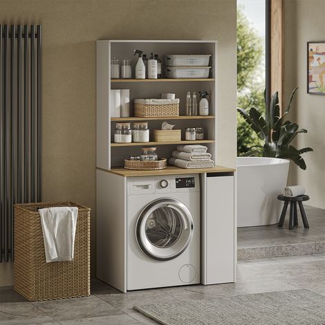 armario para lavadora Viktor, Blanco/Roble artesanal, 93.6 x 88.2 cm 2 partes con estante, Vicco (1/5)