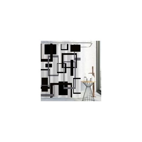 Lntyq Rideau de douche noir et blanc, ensemble de rideau de douche en tissu géométrique noir et gris, rideau de douche imperméable minimaliste abstrait moderne du milieu du siècle pour décoration de s (1/5)