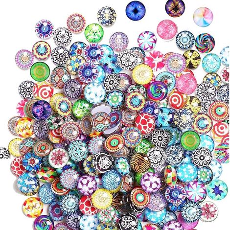 Lot de 200 cabochons en verre décoratifs en granulés, perles rondes colorées décoratives à dos plat pour vase demi rond en forme de pépites de mosaïque imprimées, bricolage pour la maison (1/5)